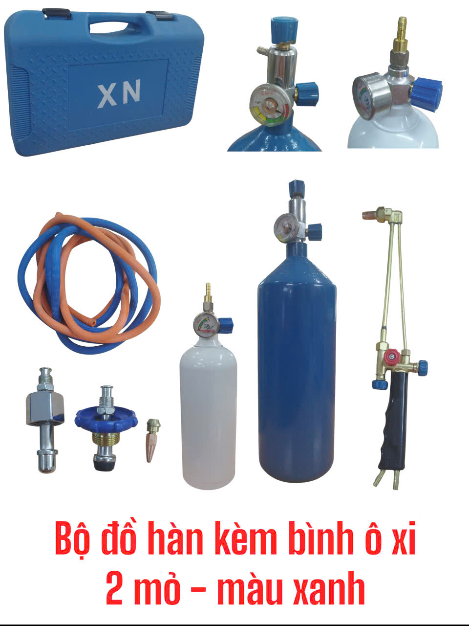 Bộ đồ hàn kèm bình ô xi 2 mỏ – màu xanh