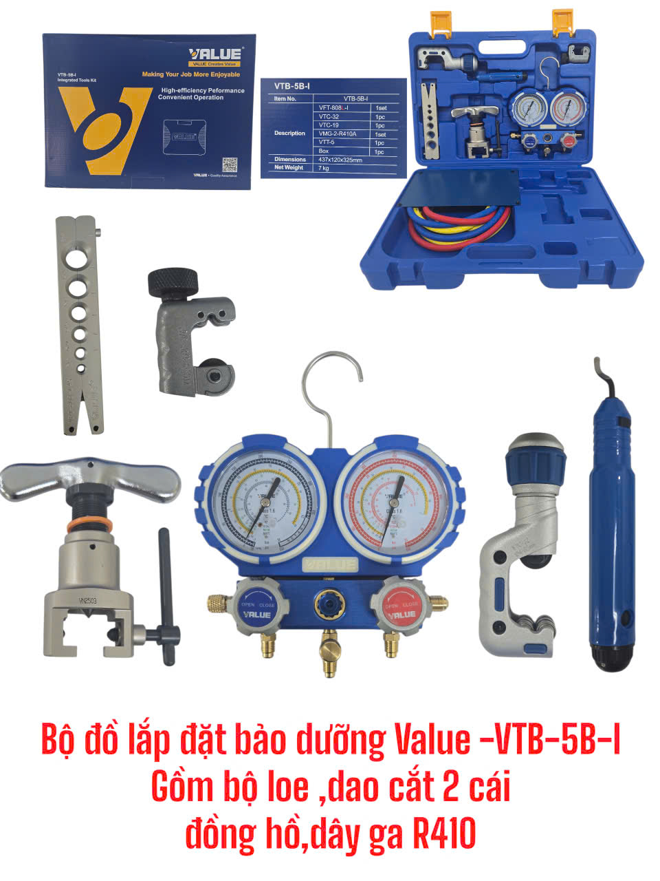 Bộ đồ lắp đặt bảo dưỡng Value (VTB-5B-I)(Gồm bộ loe,dao cắt 2 cái,đồng hồ,dây ga R410)