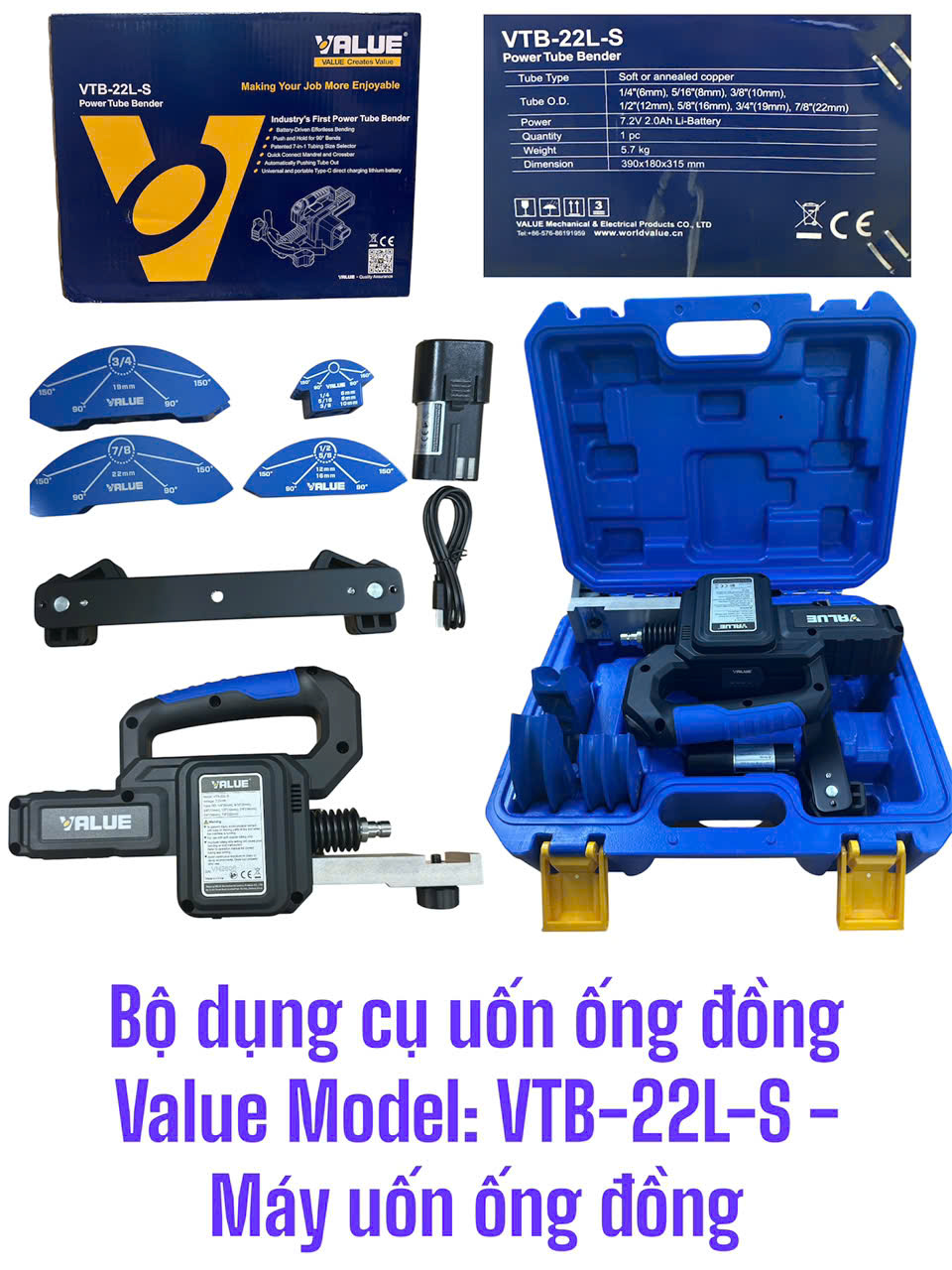 Bộ dụng cụ uốn ống đồng Value Model: VTB-22L-S – Máy uốn ống đồng