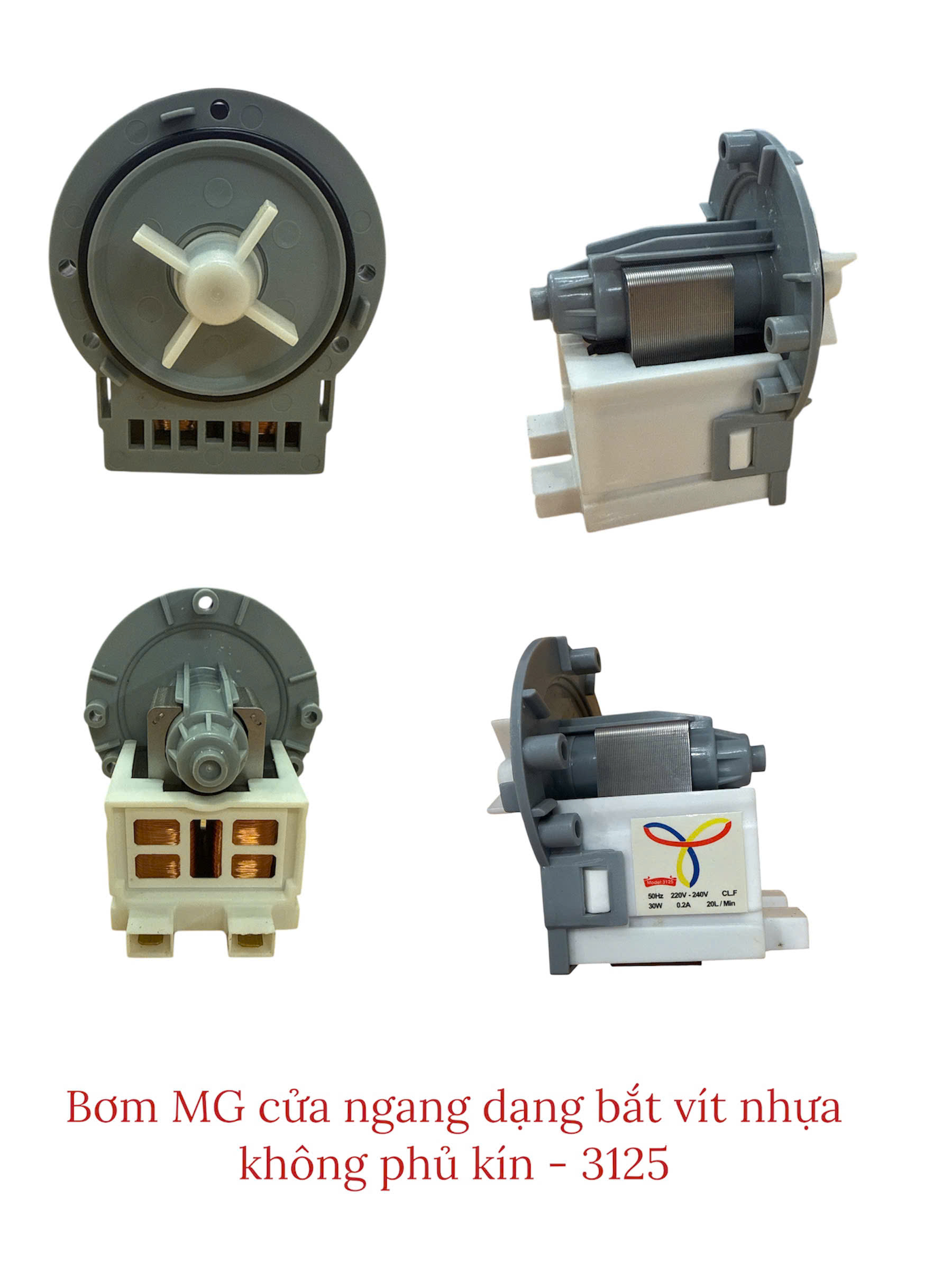 Bơm máy giặt cửa ngang dạng bắt vít nhựa không phủ kín – 3125