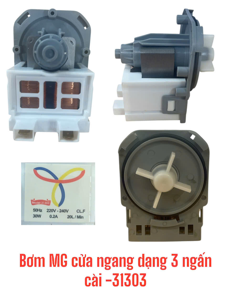 Bơm máy giặt cửa ngang dạng 3 ngấn cài – 31303