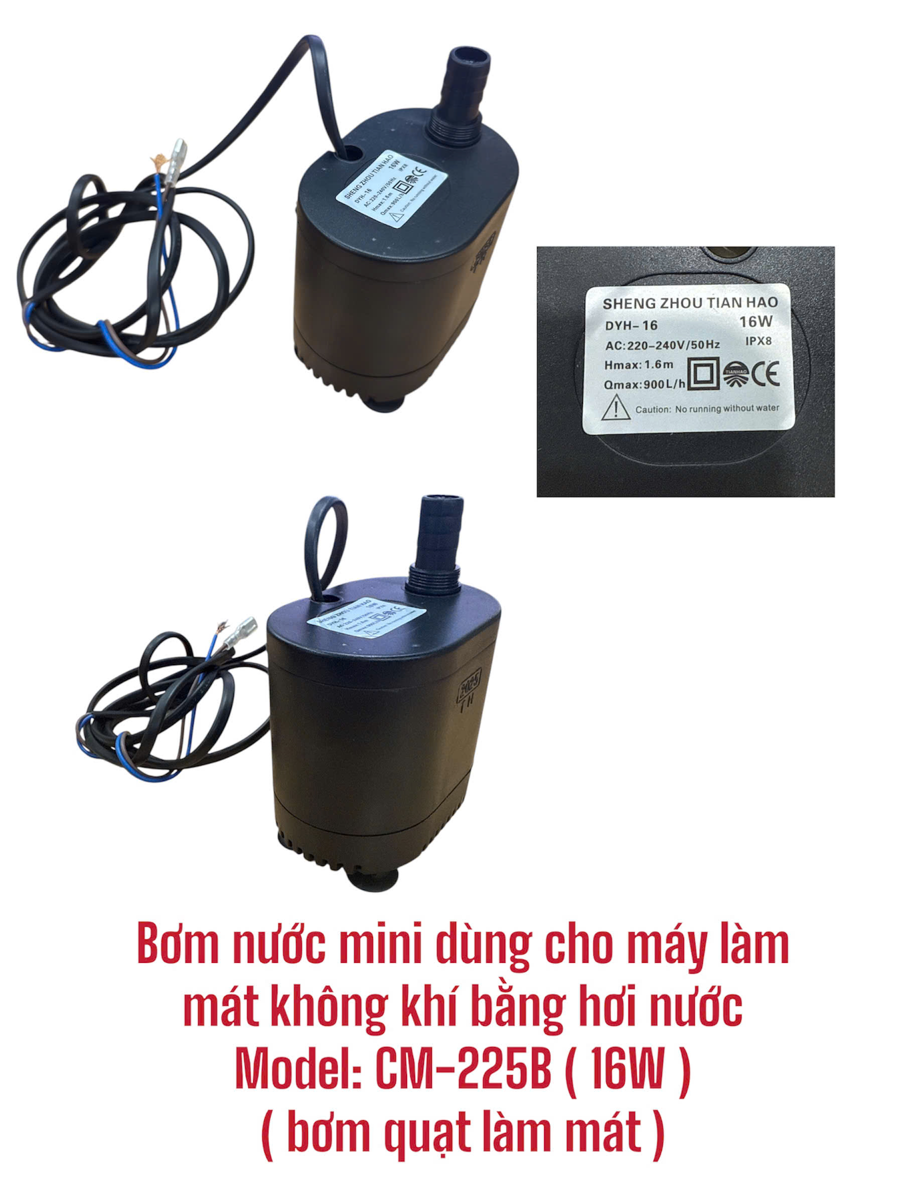 Bơm nước mini dùng cho máy làm mát không khí bằng hơi nước Model: CM-225B (16W) (bơm quạt làm mát)