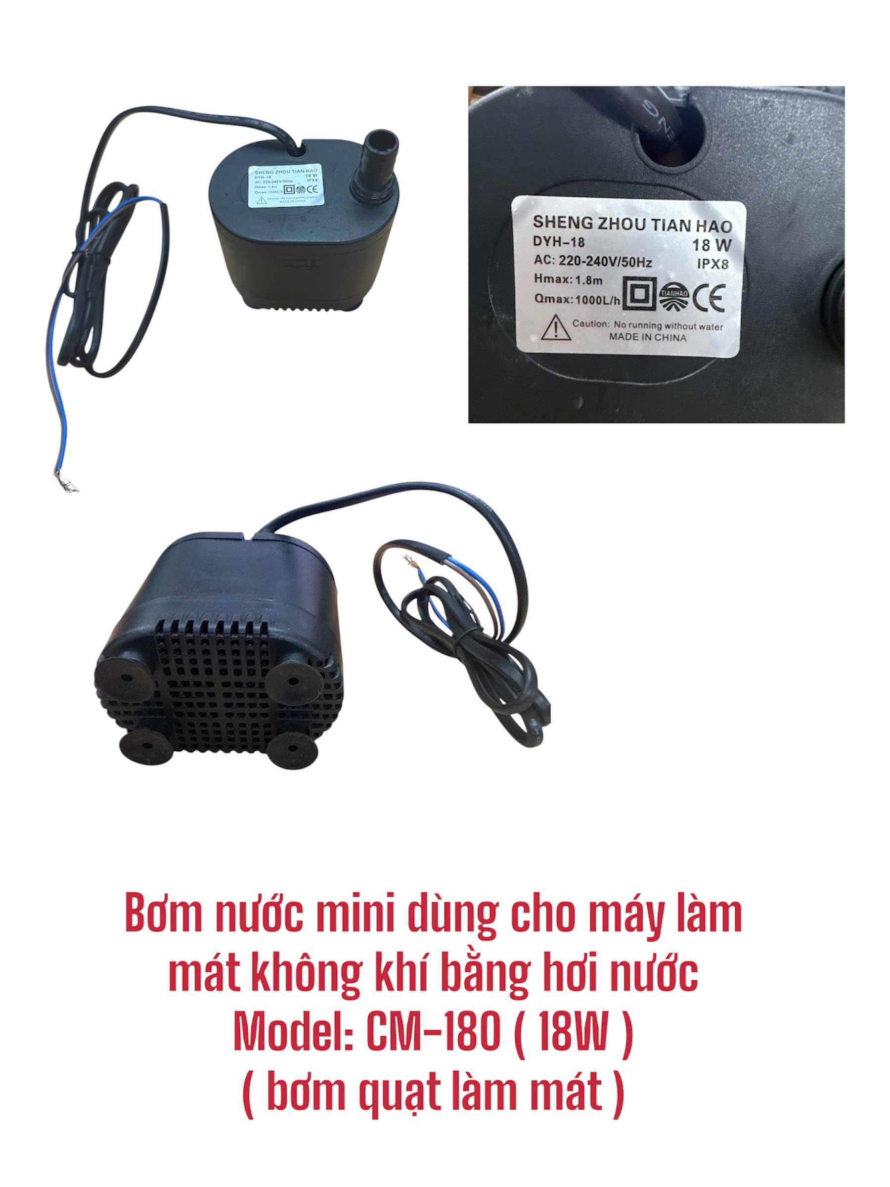 Bơm nước mini dùng cho máy làm mát không khí bằng hơi nước Model: CM-180 (18W) (bơm quạt làm mát)