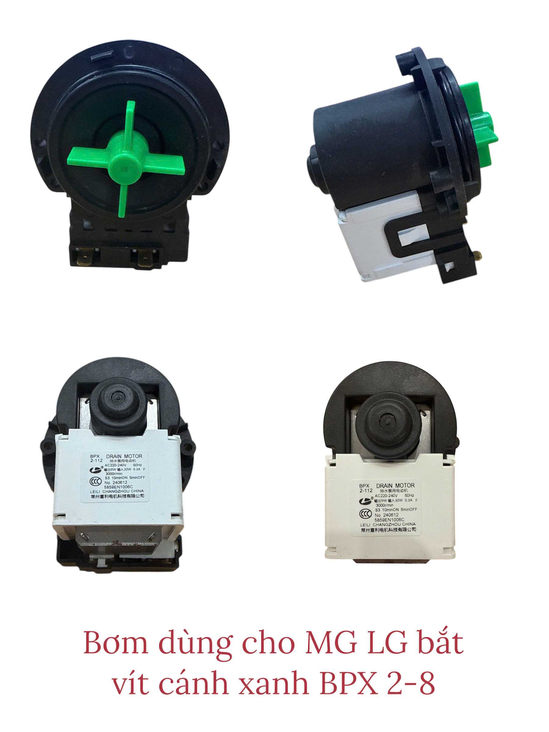 Bơm dùng cho máy giặt LG bắt vít cánh xanh BPX 2-8