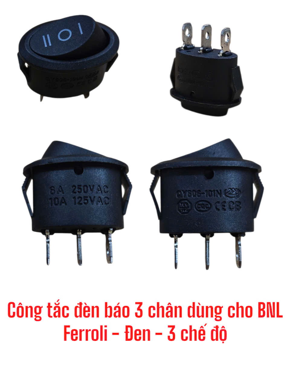 Công tắc đèn báo 3 chân dùng cho bình nóng lạnh Ferroli – 3 chế độ (màu đen)