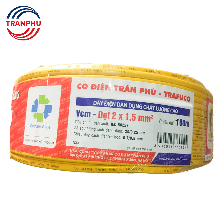 Dây điện đôi dẹt Trần Phú VCm-D 2x1.5mm2 – 300/500V