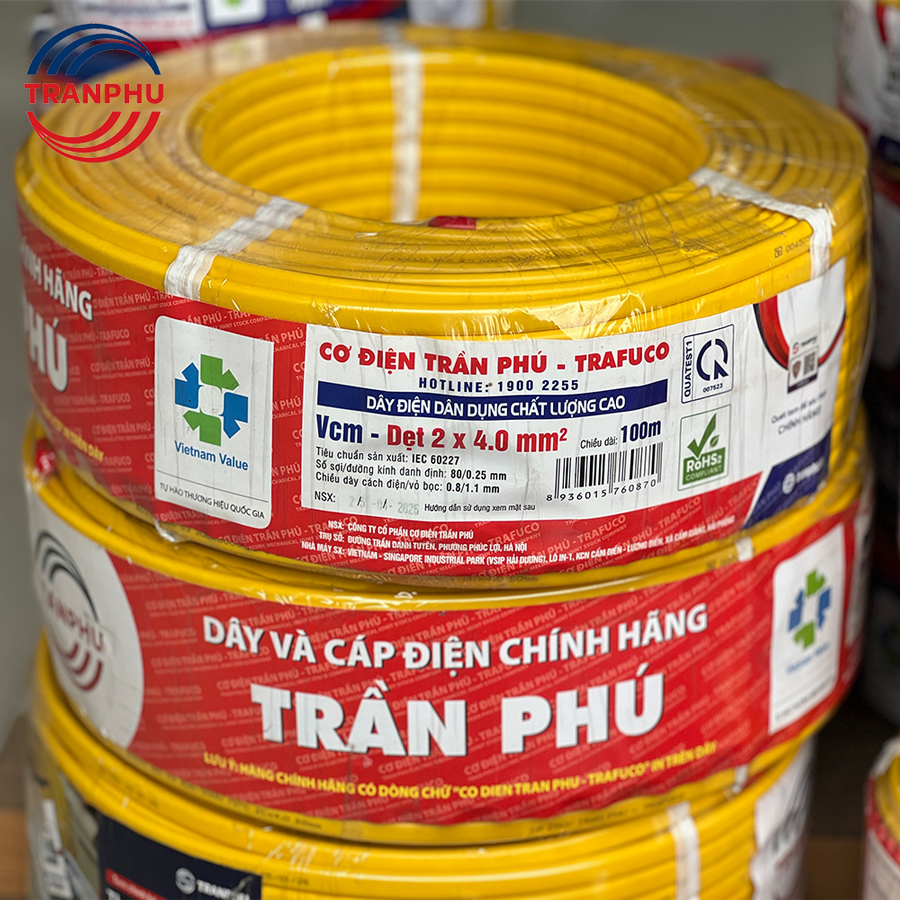 Dây điện đôi dẹt Trần Phú VCm-D 2x4mm2 – 300/500V
