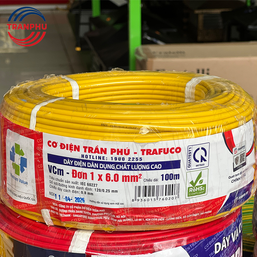 Dây điện đơn mềm Trần Phú VCm 6mm2 – 450/750V