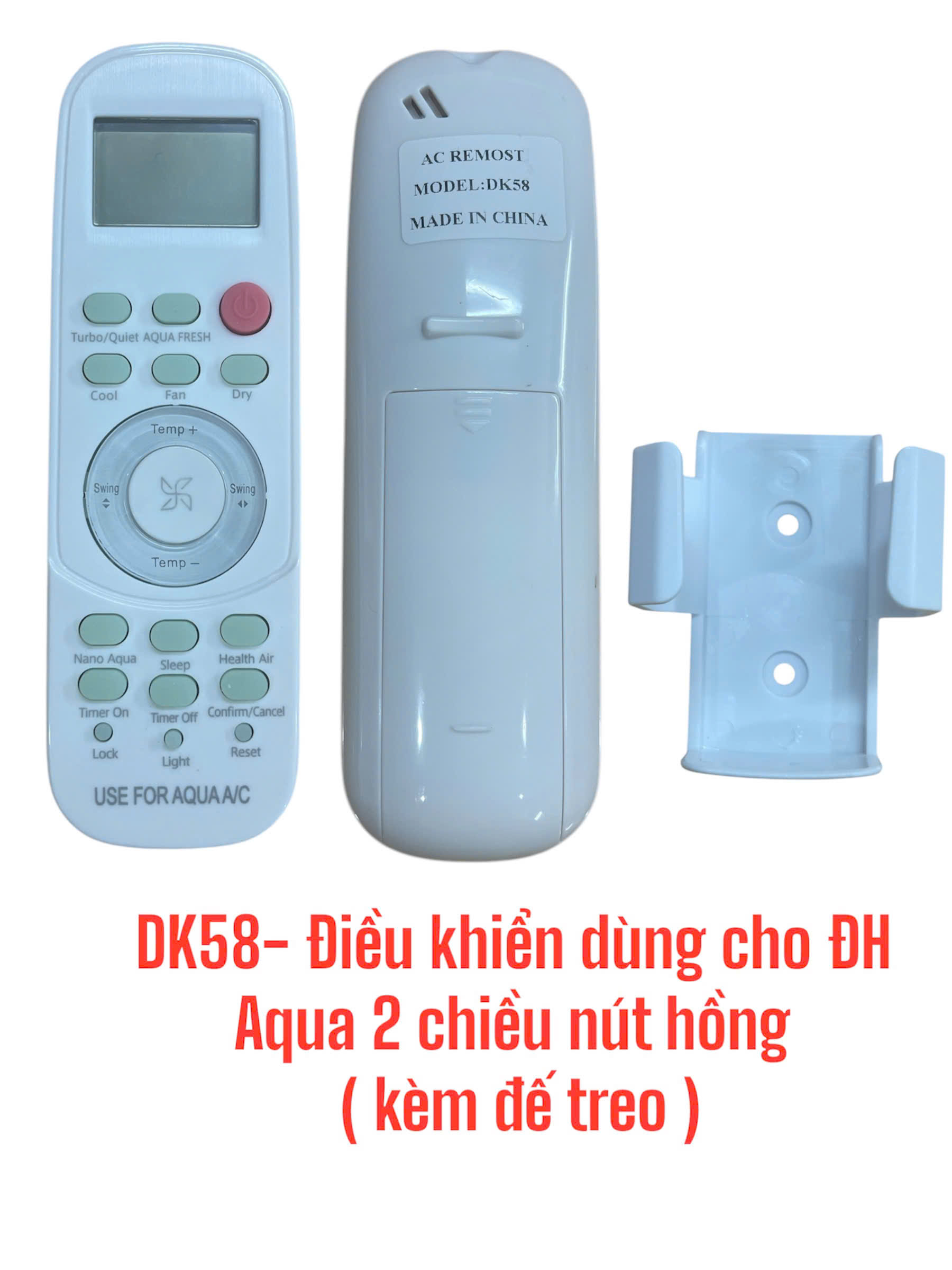 Điều khiển dùng cho điều hòa Aqua 2 chiều nút hồng (kèm đế treo)- DK58