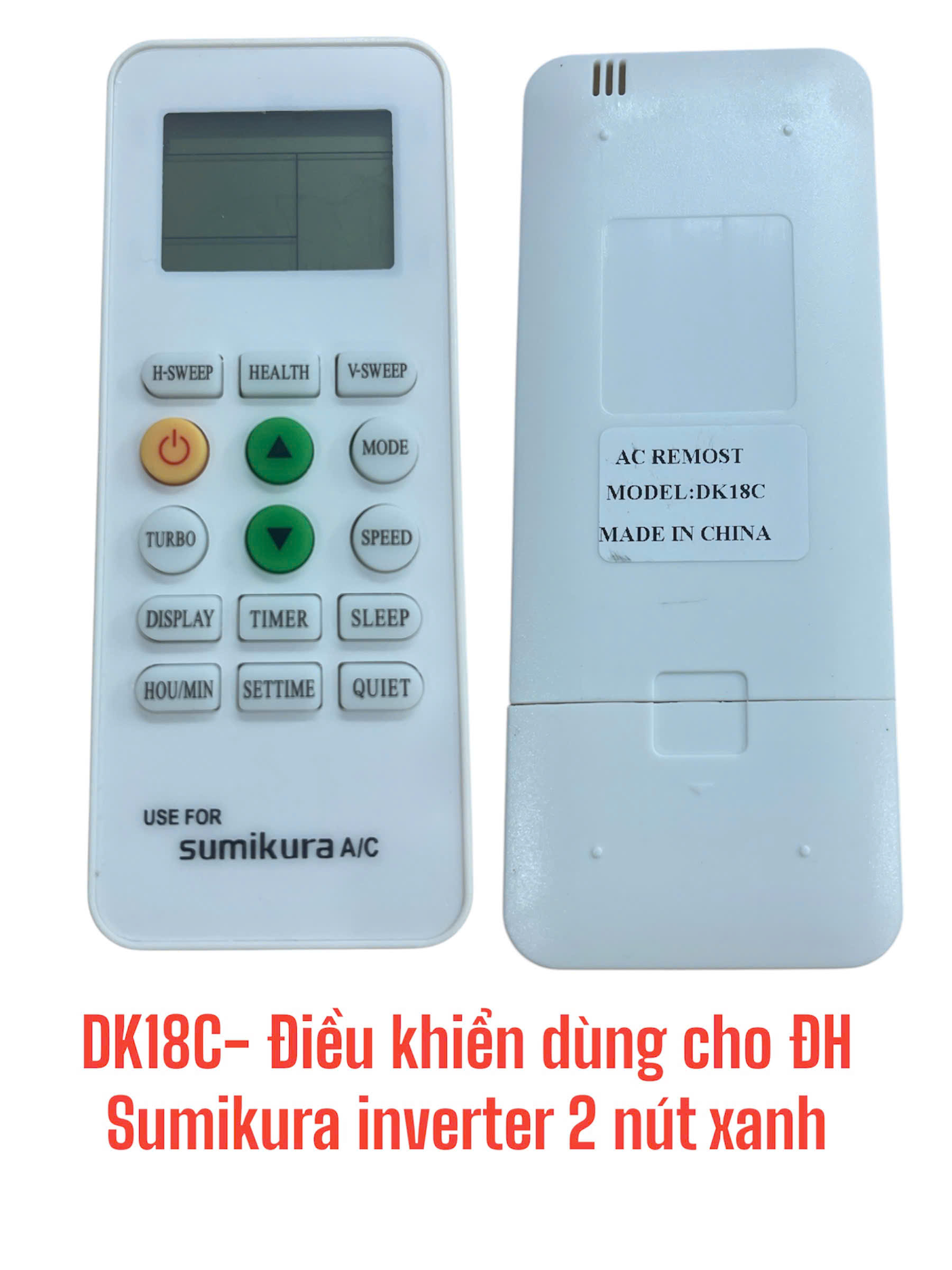 Điều khiển dùng cho điều hòa Sumikura inverter 2 nút xanh – DK18C