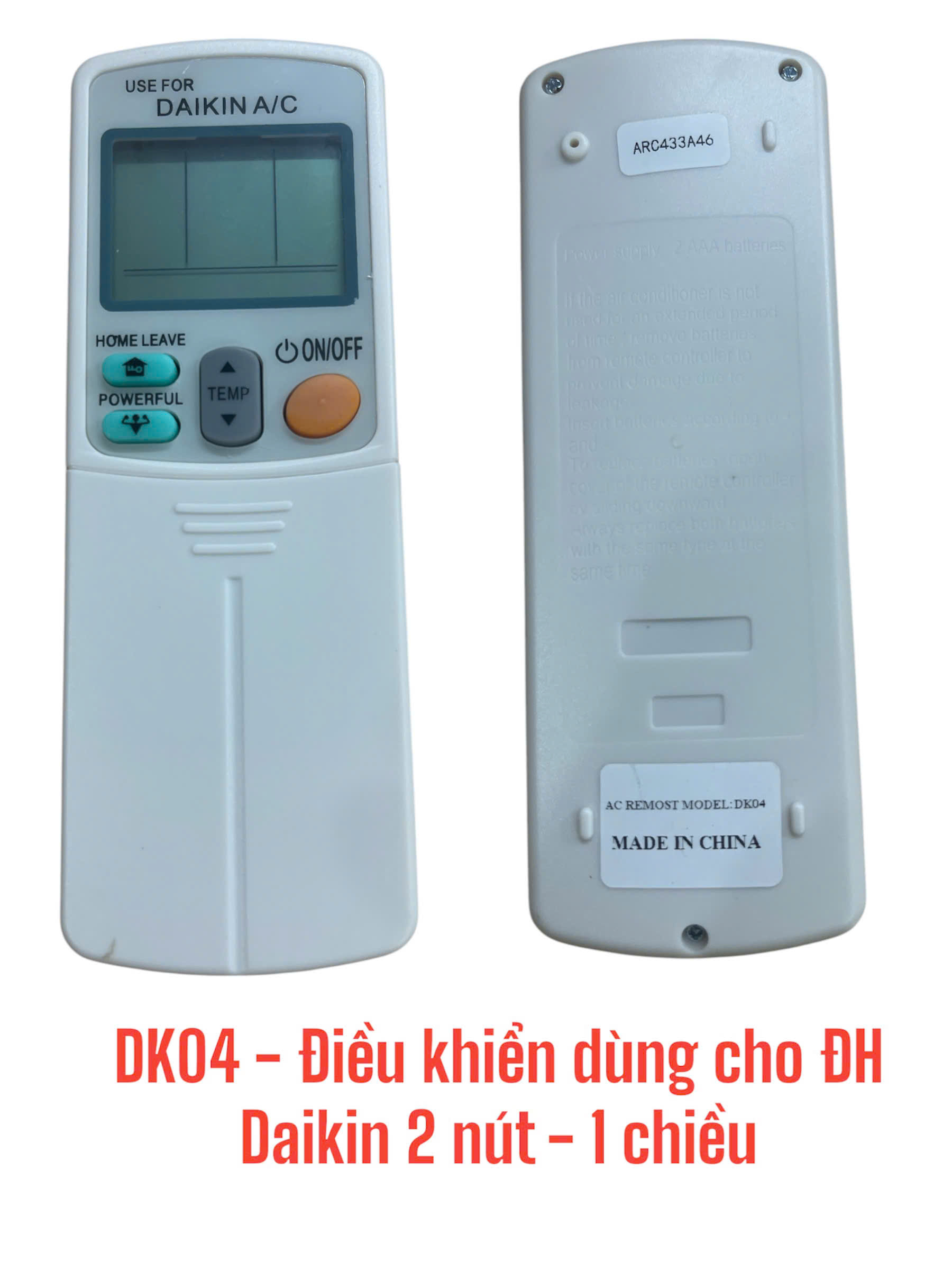 Điều khiển dùng cho máy điều hòa Daikin 2 nút – 1 chiều -DK04