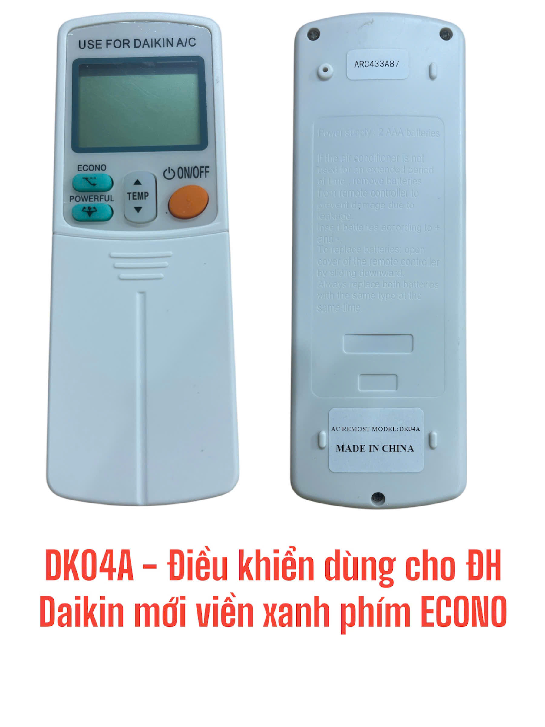 Điều khiển dùng cho máy điều hòa Daikin mới (viền xanh phím Econo) – DK04A