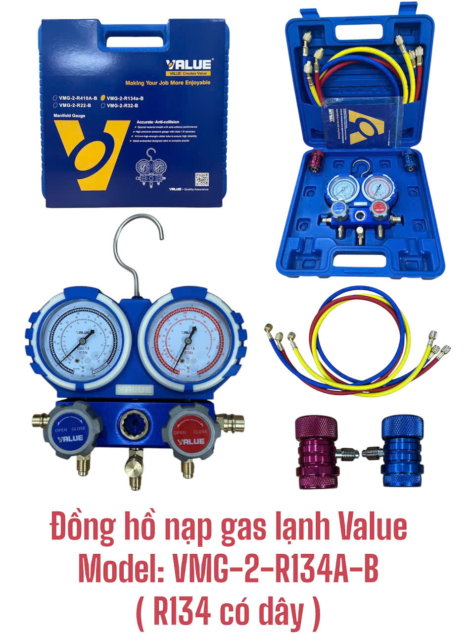 Đồng hồ nạp gas lạnh Value Model: VMG-2-R134A-B (R134 có dây)