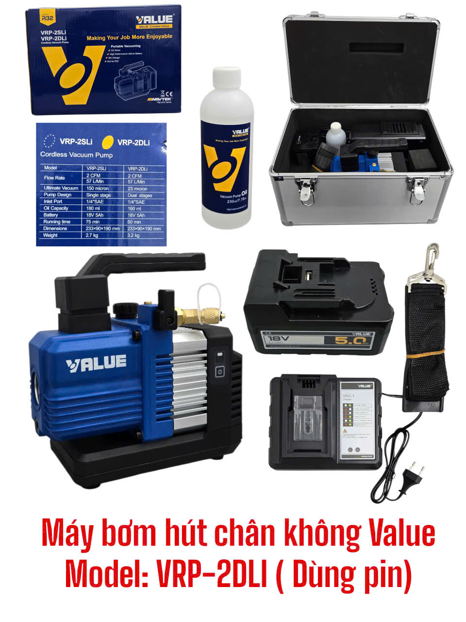 Máy bơm hút chân không Value 2.0CFM Model: VRP-2DLI (Dùng pin)