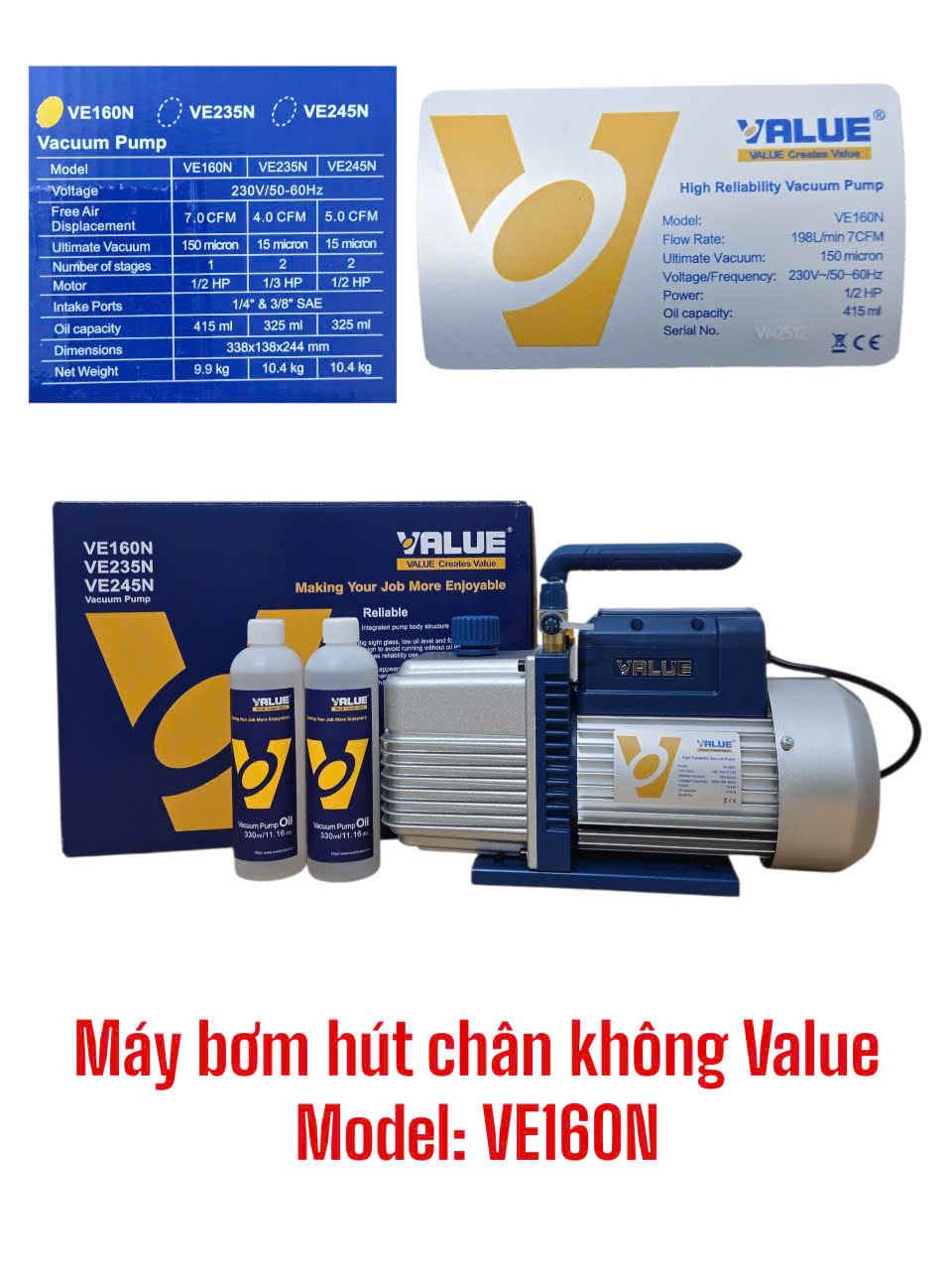 Máy bơm hút chân không Value 7.0CFM Model: VE160N