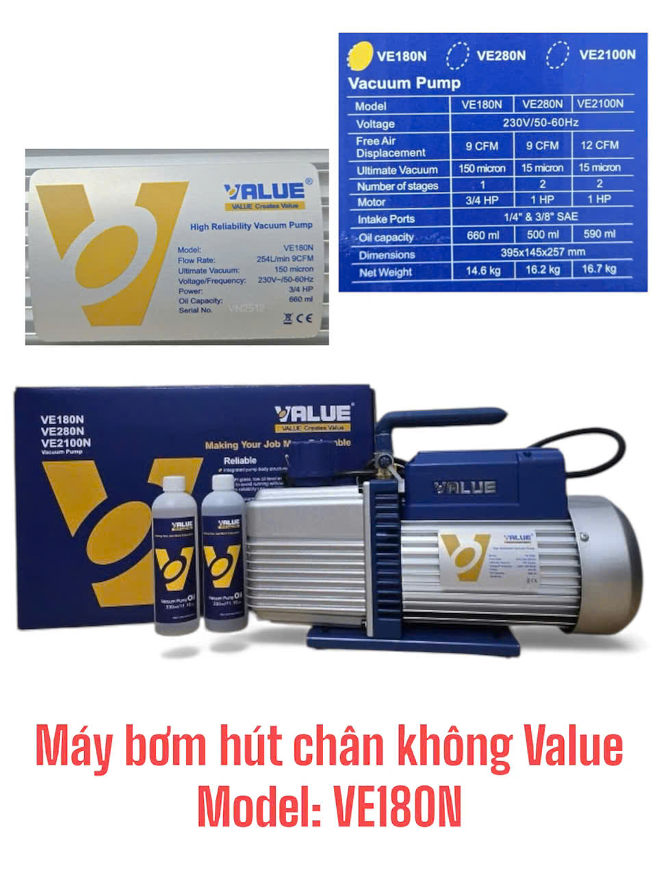 Máy bơm hút chân không Value 9.0CFM Model: VE180N