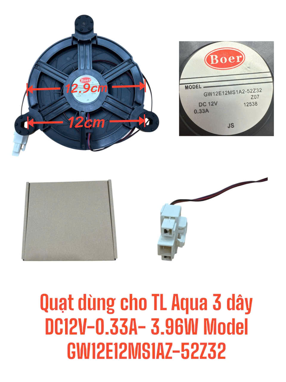 Quạt dùng cho tủ lạnh Aqua tròn 3 dây DC12V-0.33A- 3.96W Model GW12E12MS1A2-52Z32