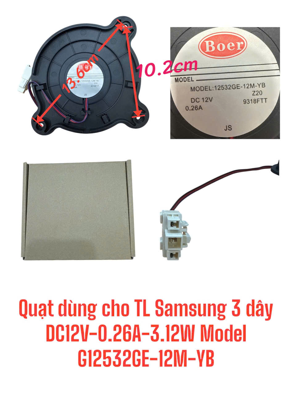 Quạt dùng cho tủ lạnh Samsung 3 dây tròn DC12V-0.26A-3.12W Model G12532GE-12M-YB- Màu đen
