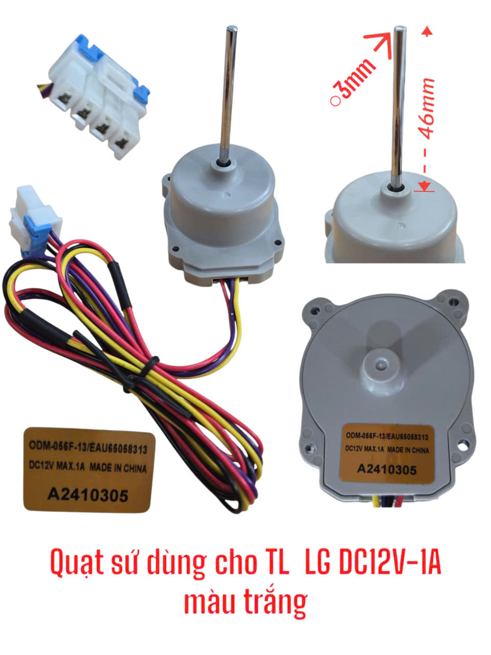 Quạt sứ dùng cho tủ lạnh LG loại DC12V-1A màu trắng (trục 46mm)
