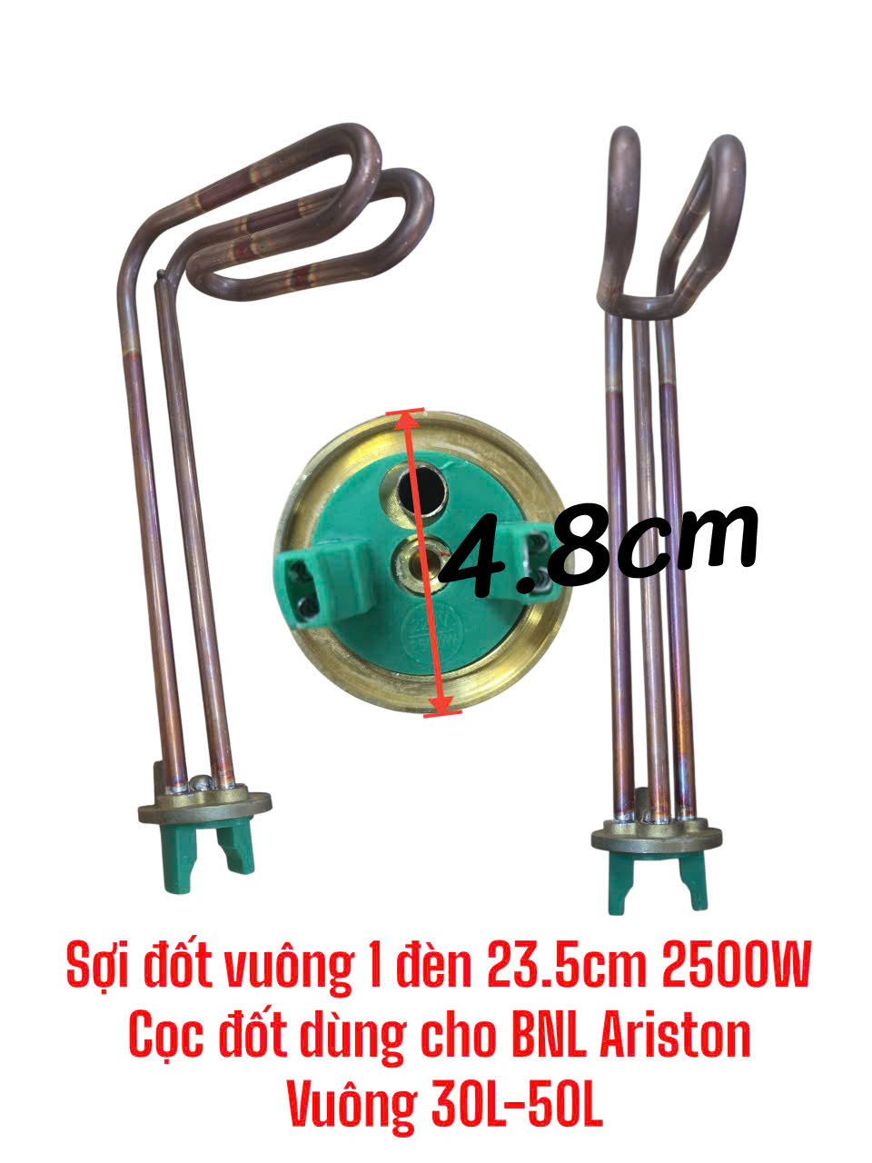 Sợi đốt vuông 1 đèn 23.5cm 2500W (Cọc đốt dùng cho bình nóng lạnh Ariston Vuông 30L-50L)