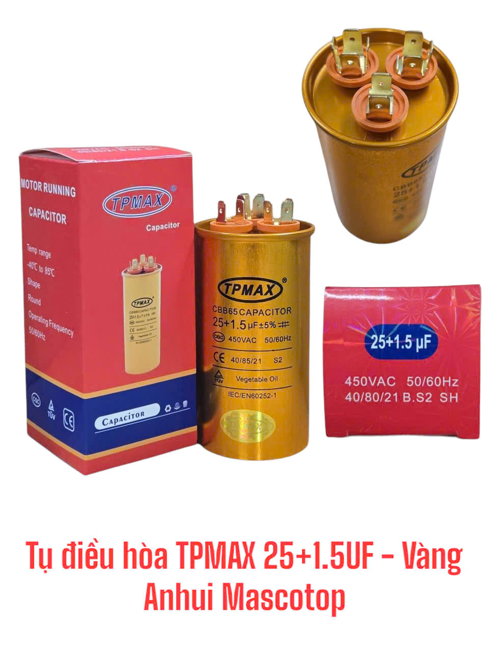 Tụ điều hòa TPMAX 25+1.5UF Vàng- ANHUI MASCOTOP