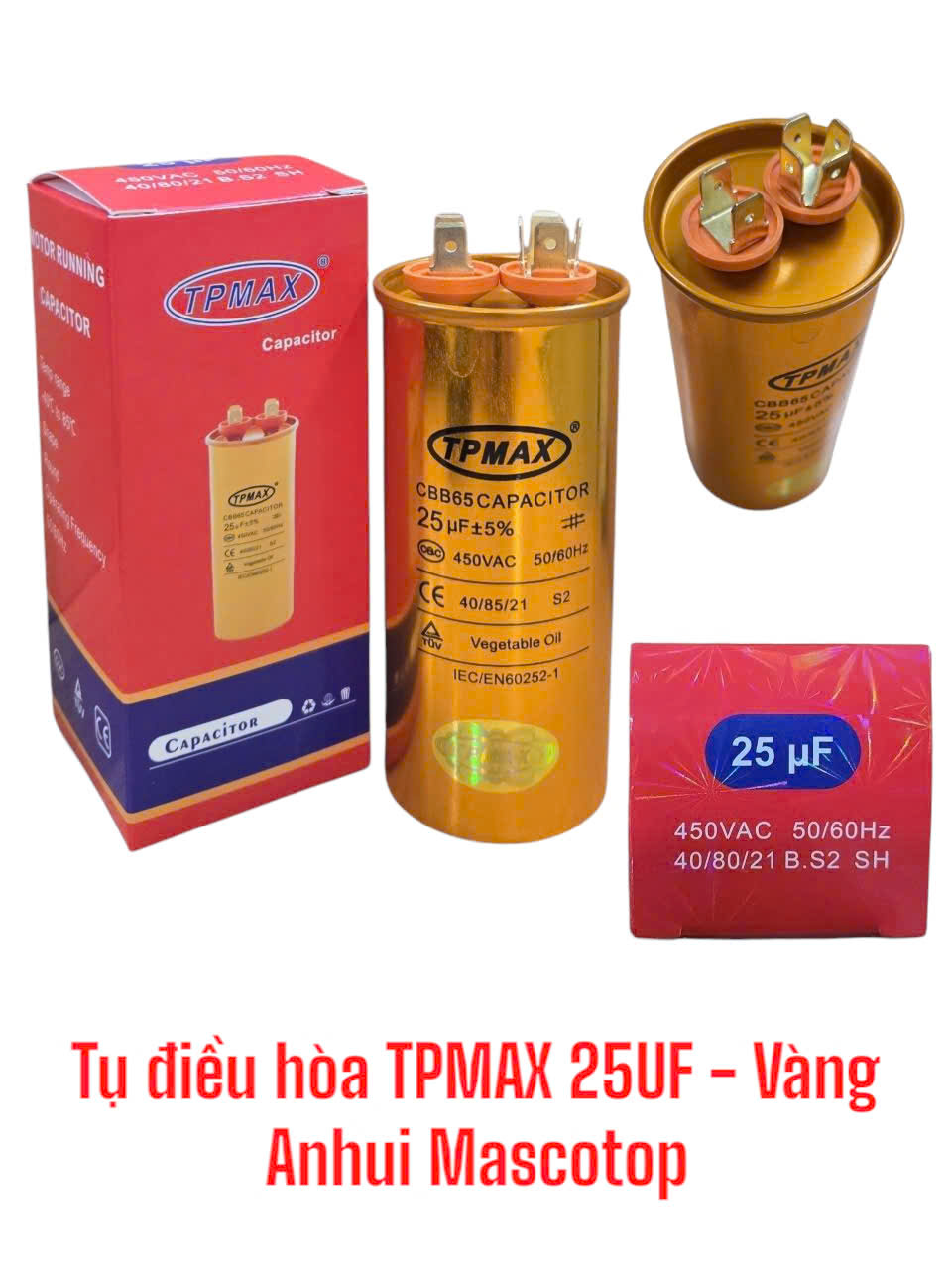 Tụ điều hòa TPMAX 25UF Vàng -ANHUI MASCOTOP