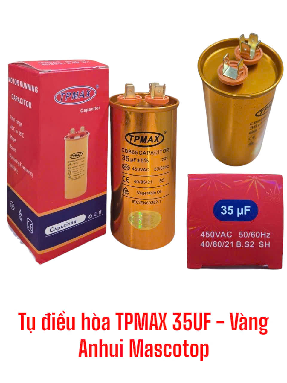Tụ điều hòa TPMAX 35UF Vàng -ANHUI MASCOTOP