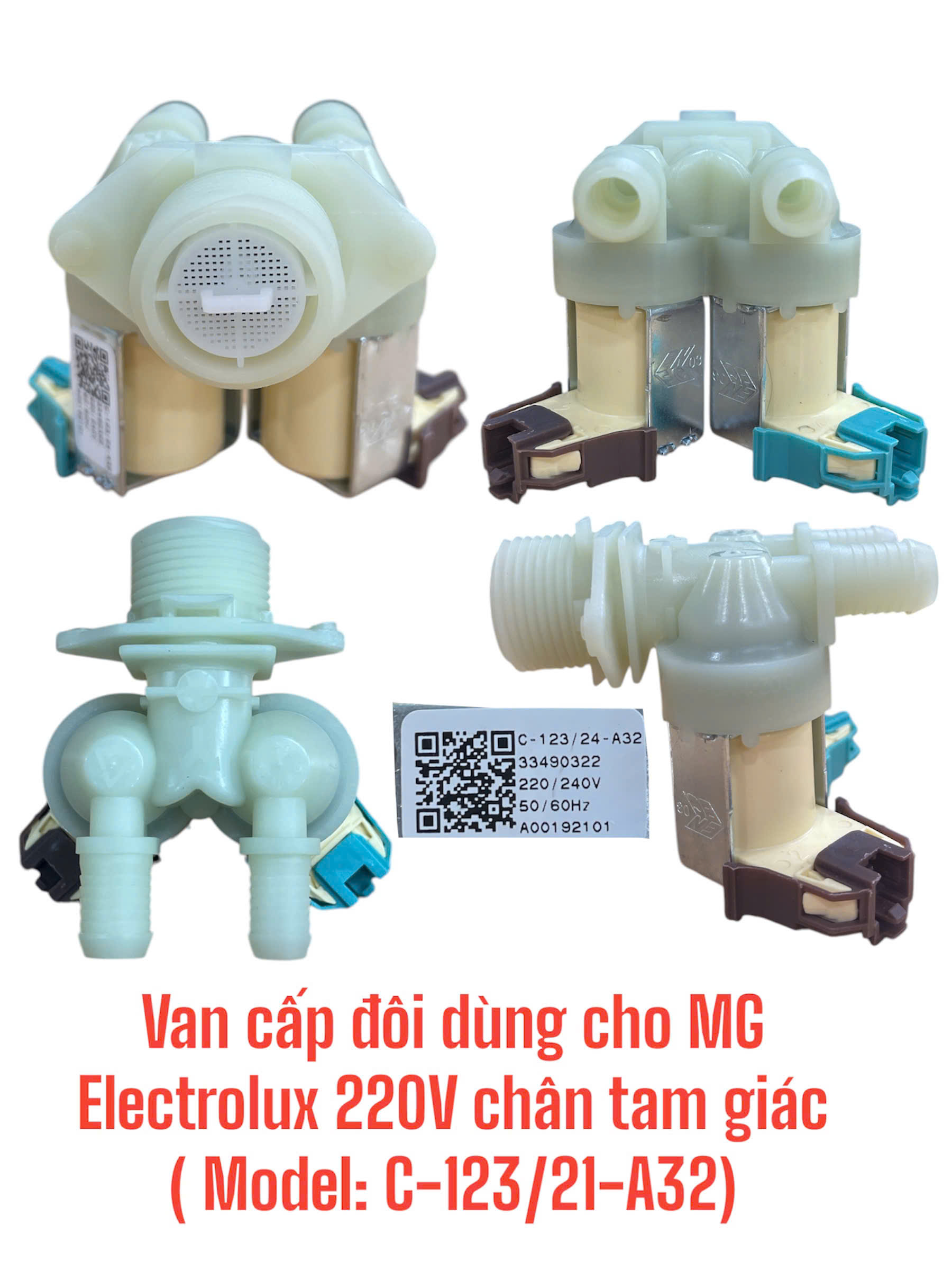Van cấp đôi dùng cho máy giặt Electrolux 220V chân tam giác