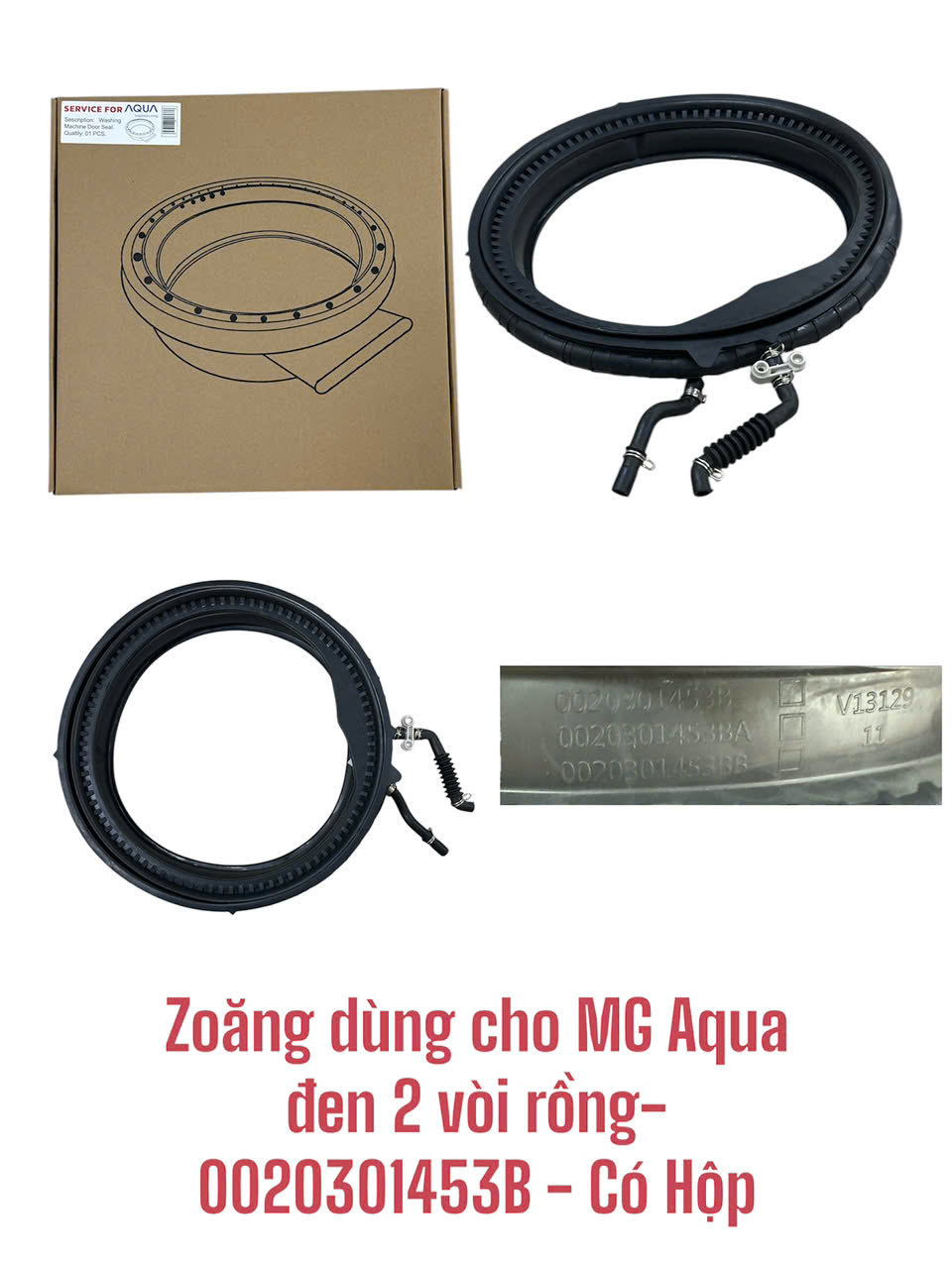 Zoăng máy giặt dùng cho máy giặt Aqua đen 2 vòi rồng-D850 – Có hộp